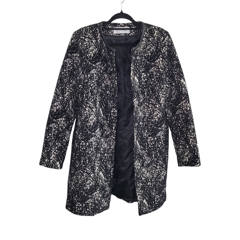 T Tahari Women's Black & White Knit Tweed Midweight Snap-Up Dressy Coat Size L